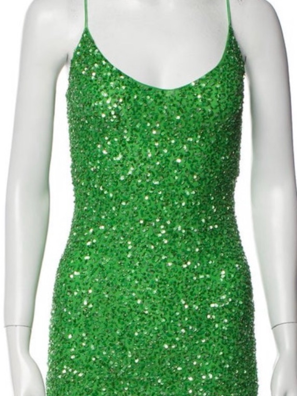 Retrofete Green Sequin Spaghetti-Strap Mini Dress